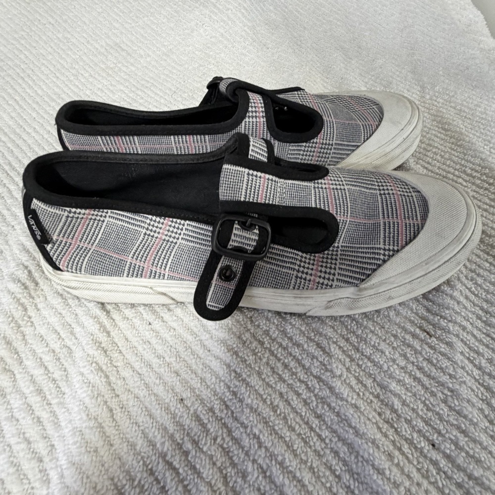 Vans Womens Sz 8.5 Shoes Style 93 Plaid Canvas Mary Janes Sneakers Pink Black - Picture 1 of 6